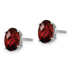 14k White Gold 8x6mm Oval Checker-cut Garnet Post Earrings