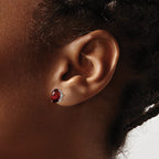 14k White Gold 8x6mm Oval Checker-cut Garnet Post Earrings