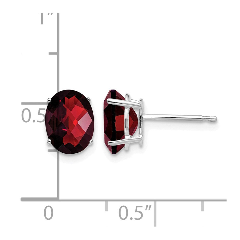 14k White Gold 8x6mm Oval Checker-cut Garnet Post Earrings
