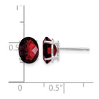 14k White Gold 8x6mm Oval Checker-cut Garnet Post Earrings