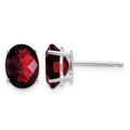 14k White Gold 8x6mm Oval Checker-cut Garnet Post Earrings