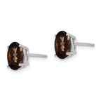 14k White Gold 8x6mm Oval Smoky Quartz Post Earrings