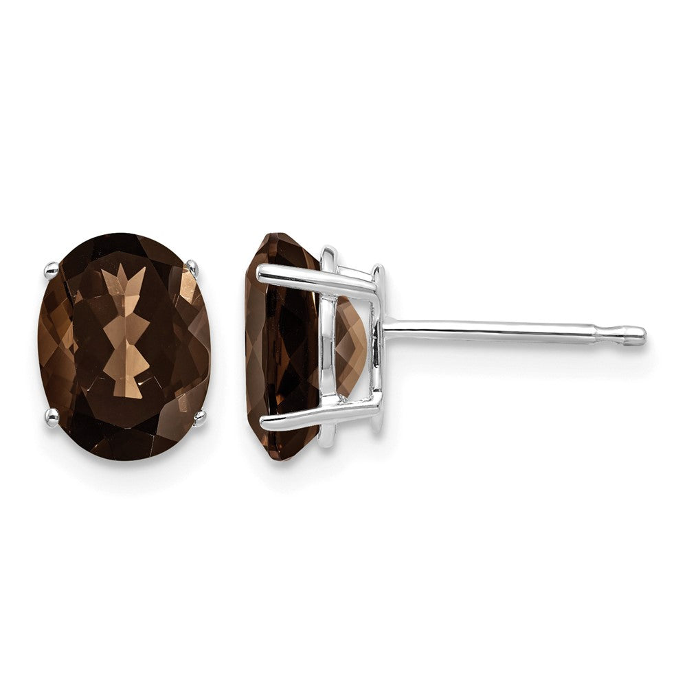 14k White Gold 8x6mm Oval Smoky Quartz Post Earrings