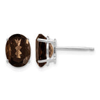 14k White Gold 8x6mm Oval Smoky Quartz Post Earrings