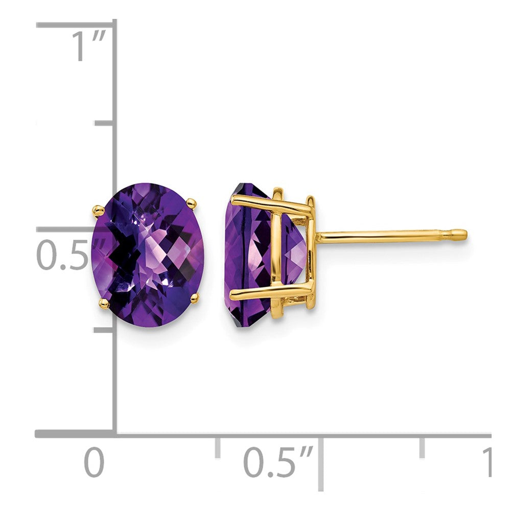14k 9x7mm Oval Checker-cut Amethyst Post Earrings