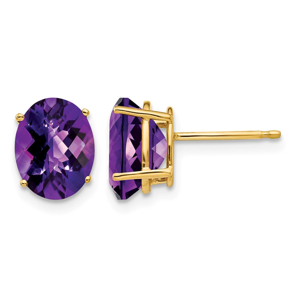 14k 9x7mm Oval Checker-cut Amethyst Post Earrings