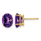 14k 9x7mm Oval Checker-cut Amethyst Post Earrings