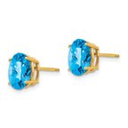 14k 9x7mm Oval Checker-cut Blue Topaz Post Earrings