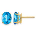 14k 9x7mm Oval Checker-cut Blue Topaz Post Earrings