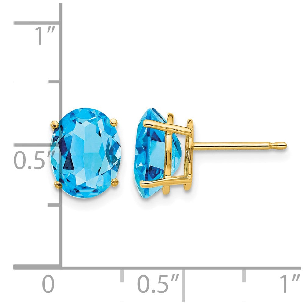 14k 9x7mm Oval Blue Topaz Post Earrings