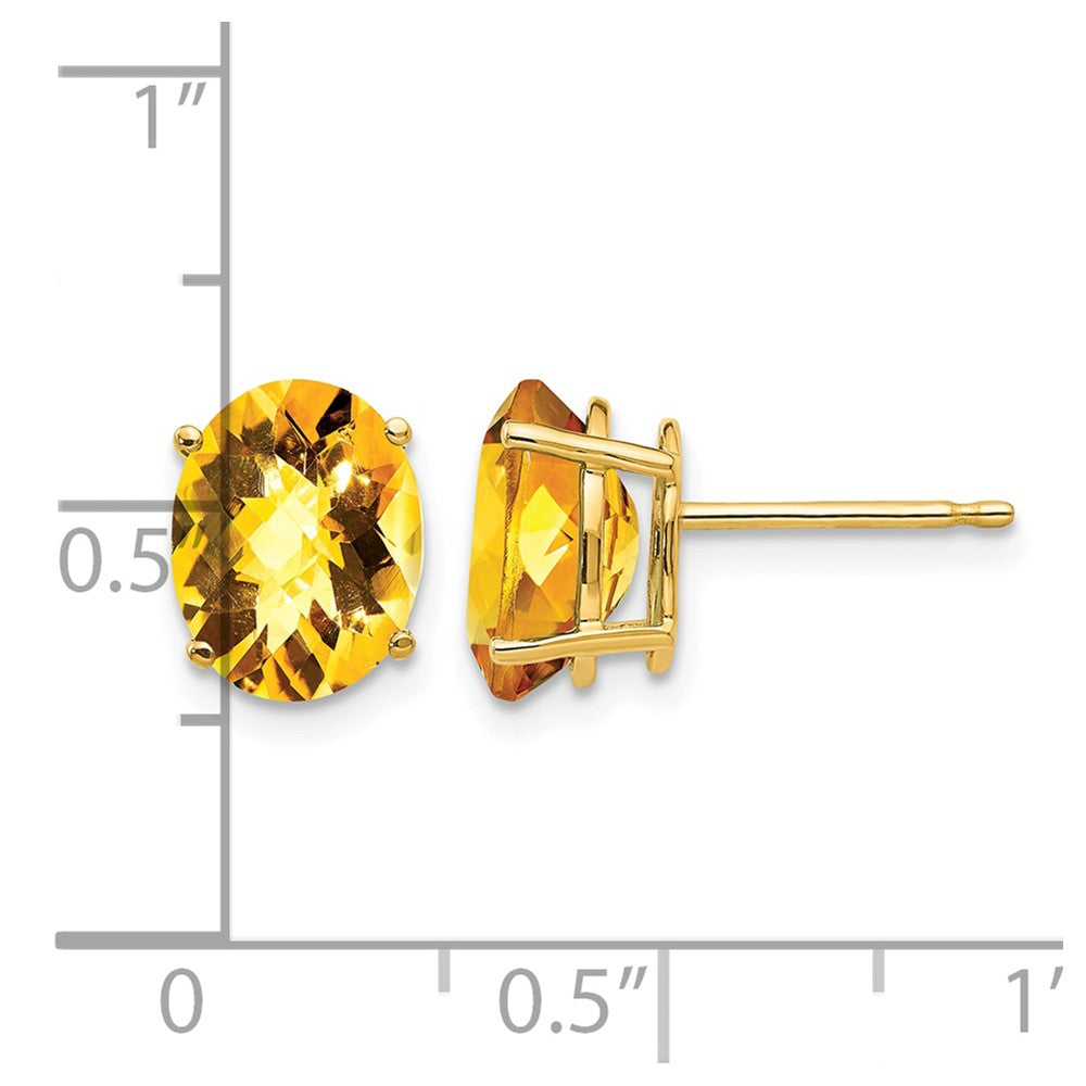 14k 9x7mm Oval Checker-cut Citrine Post Earrings