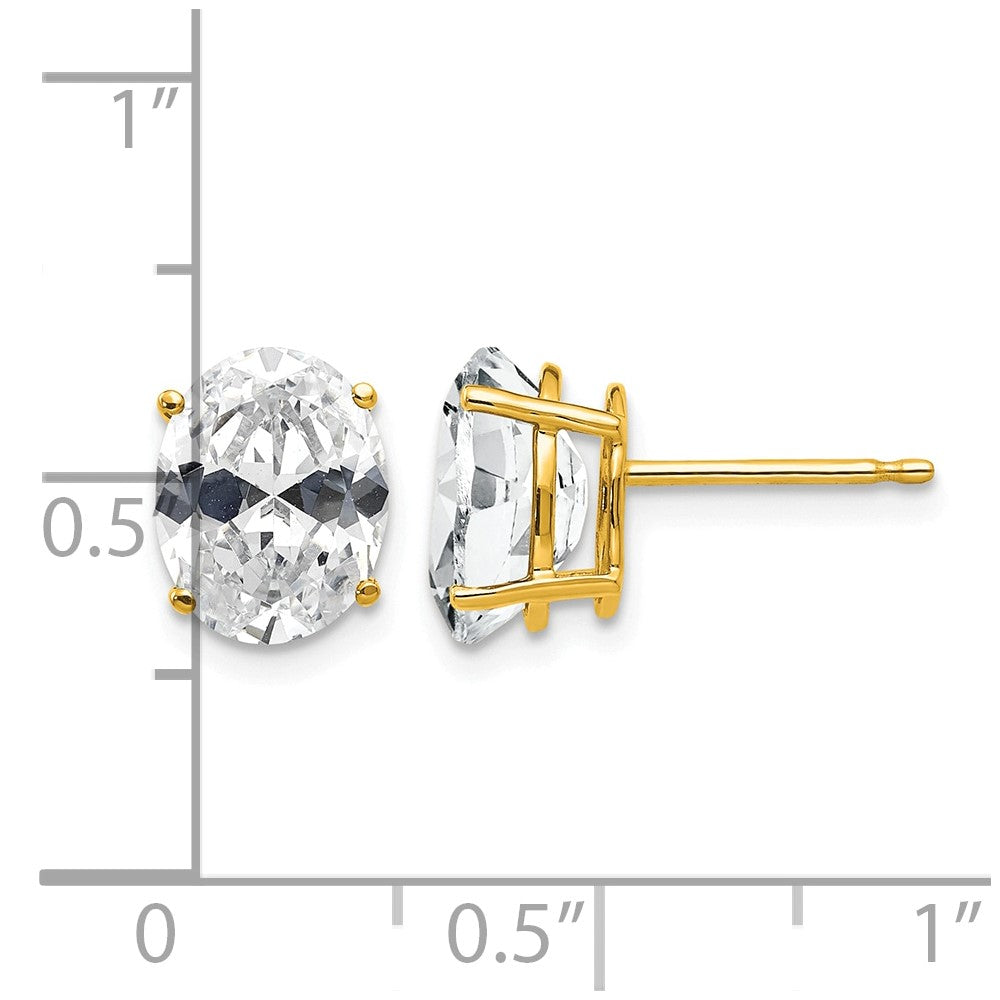 14k 9x7mm Oval Cubic Zirconia Post Earrings