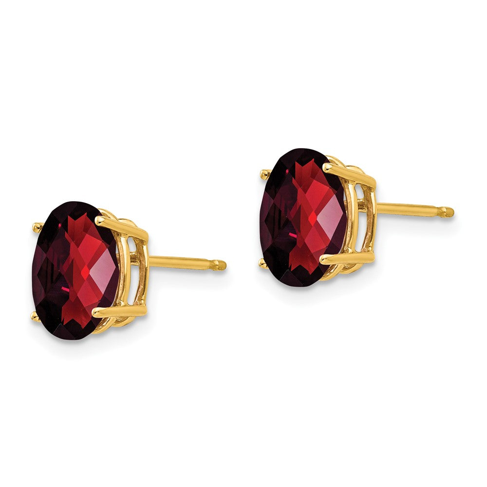 14k 9x7mm Oval Checker-cut Garnet Post Earrings