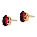 14k 9x7mm Oval Checker-cut Garnet Post Earrings