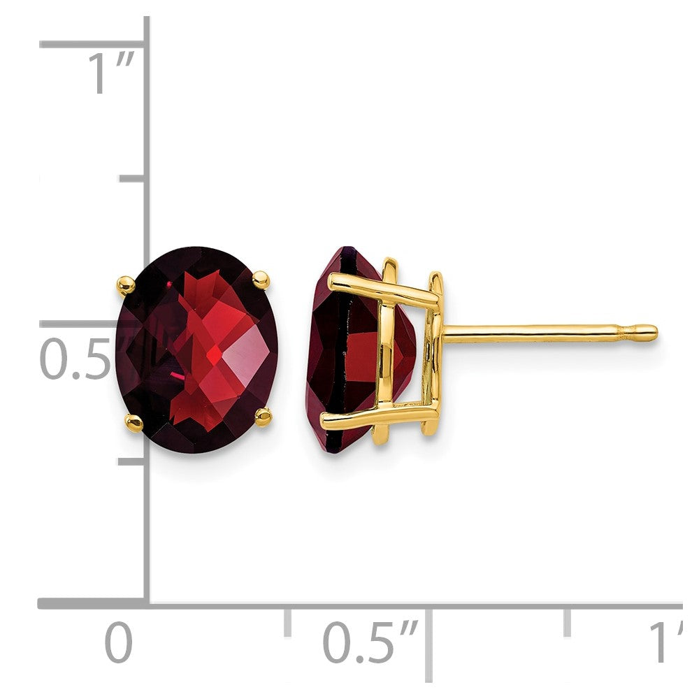 14k 9x7mm Oval Checker-cut Garnet Post Earrings