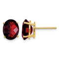 14k 9x7mm Oval Checker-cut Garnet Post Earrings