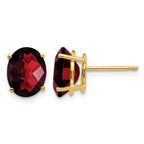 14k 9x7mm Oval Checker-cut Garnet Post Earrings