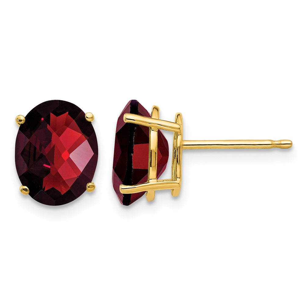 14k 9x7mm Oval Checker-cut Garnet Post Earrings