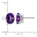 14k White Gold 9x7mm Oval Checker-cut Amethyst Post Earrings