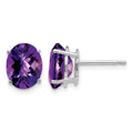 14k White Gold 9x7mm Oval Checker-cut Amethyst Post Earrings