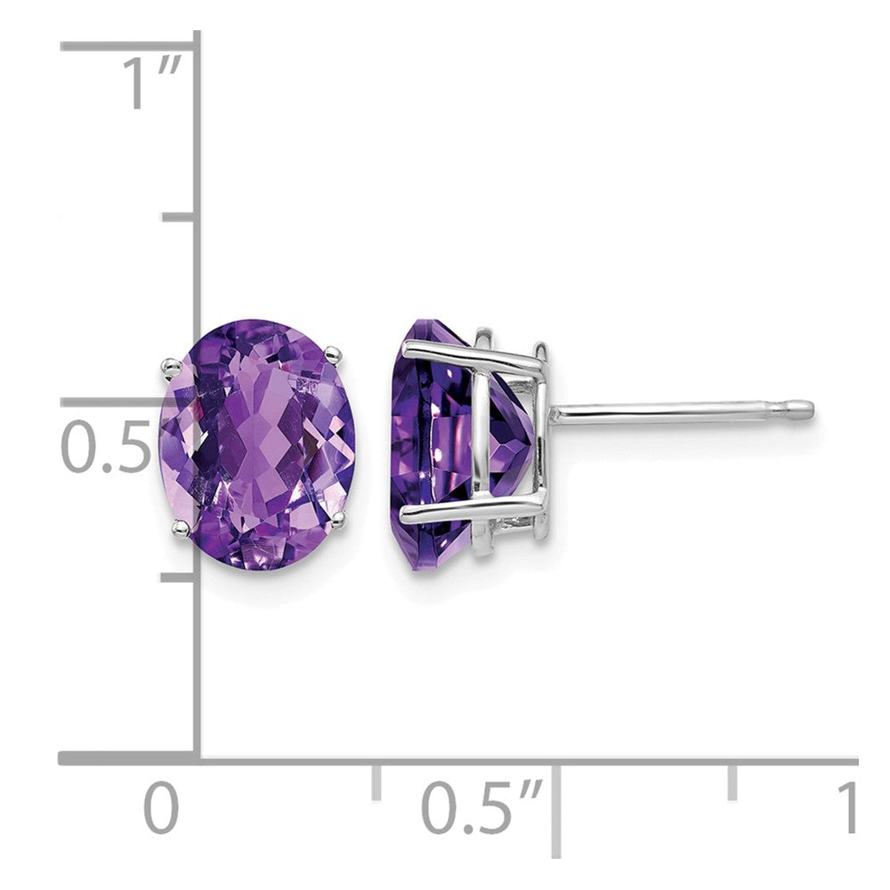14k White Gold 9x7mm Oval Amethyst Post Earrings