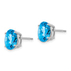 14k White Gold 9x7mm Oval Checker-cut Blue Topaz Post Earrings
