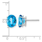 14k White Gold 9x7mm Oval Checker-cut Blue Topaz Post Earrings