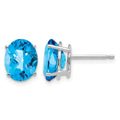 14k White Gold 9x7mm Oval Checker-cut Blue Topaz Post Earrings