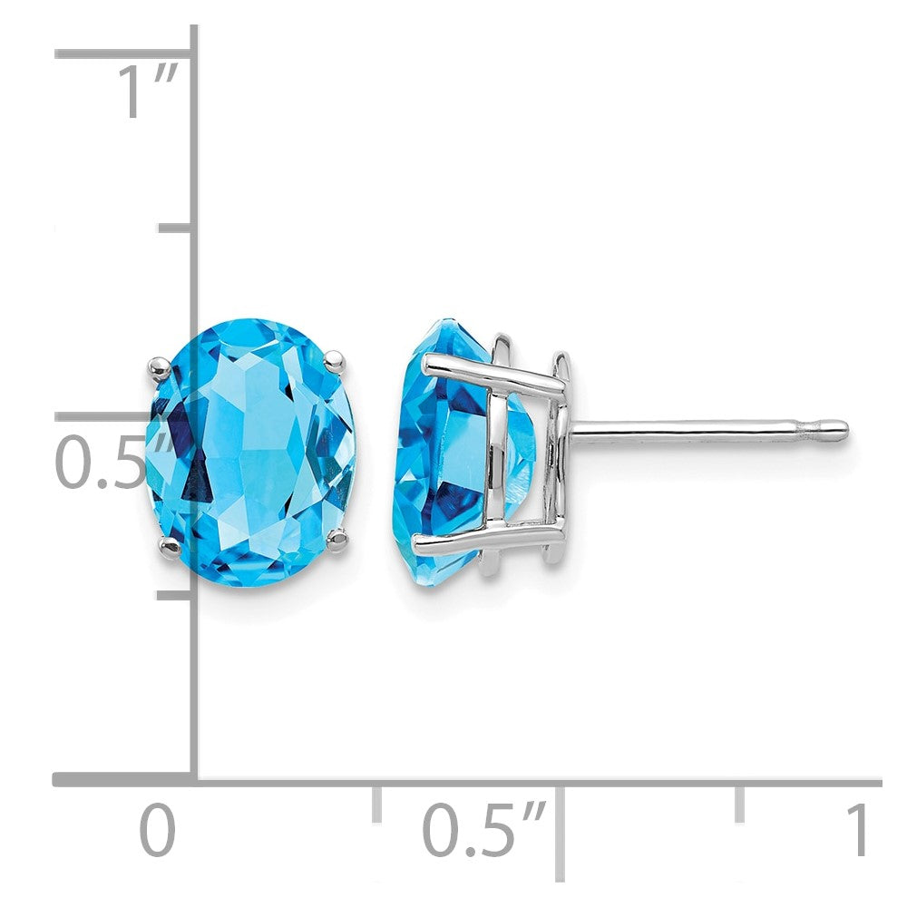 14k White Gold 9x7mm Oval Blue Topaz Post Earrings