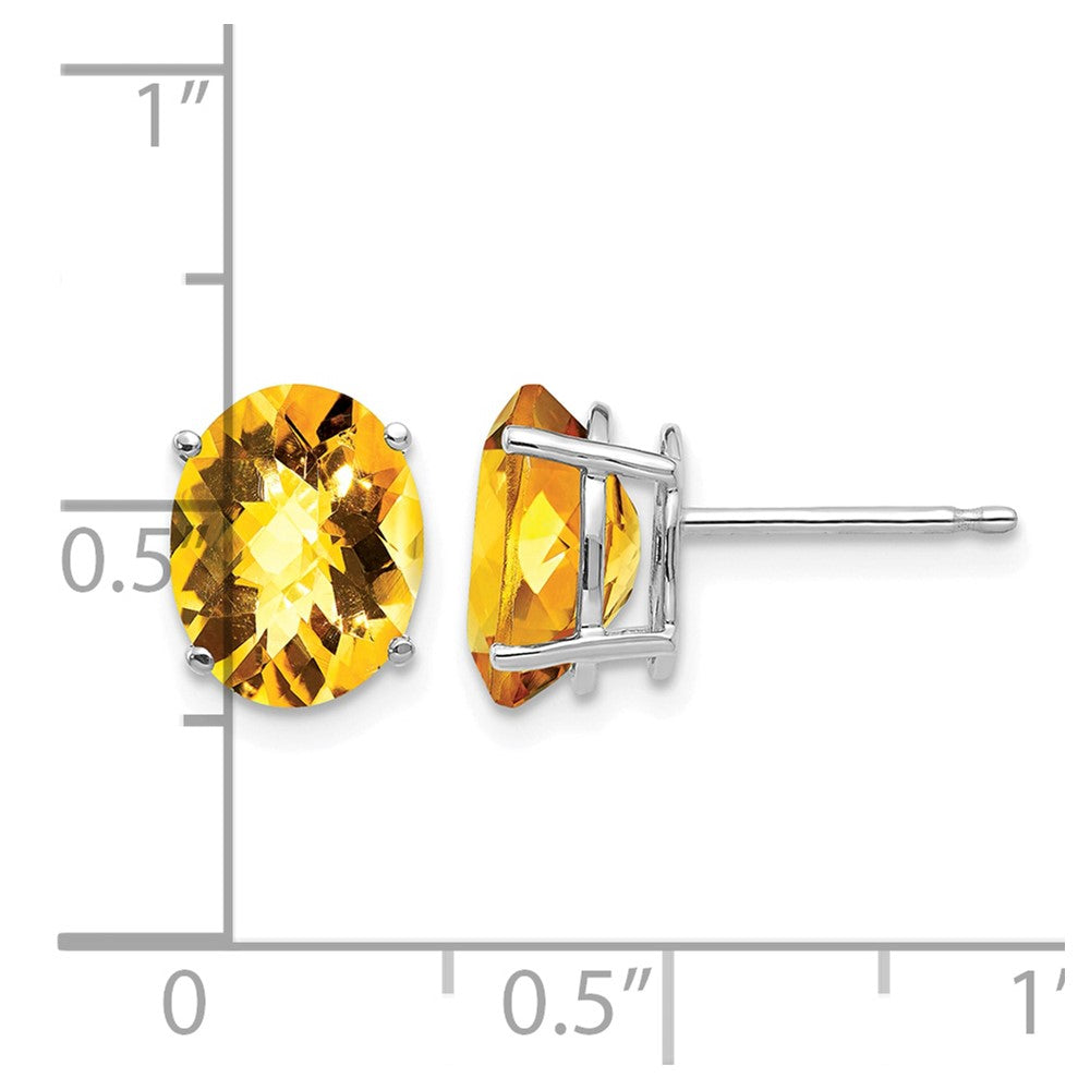 14k White Gold 9x7mm Oval Checker-cut Citrine Post Earrings