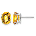 14k White Gold 9x7mm Oval Checker-cut Citrine Post Earrings