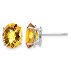 14k White Gold 9x7mm Oval Checker-cut Citrine Post Earrings