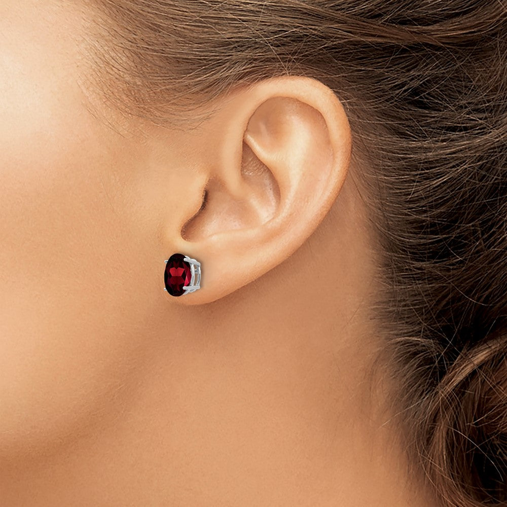 14k White Gold 9x7mm Oval Garnet Post Earrings