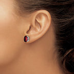 14k White Gold 9x7mm Oval Checker-cut Garnet Post Earrings