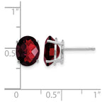 14k White Gold 9x7mm Oval Checker-cut Garnet Post Earrings