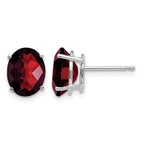 14k White Gold 9x7mm Oval Checker-cut Garnet Post Earrings