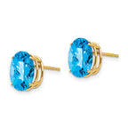 14k 10x8mm Oval Checker-cut Blue Topaz Post Earrings