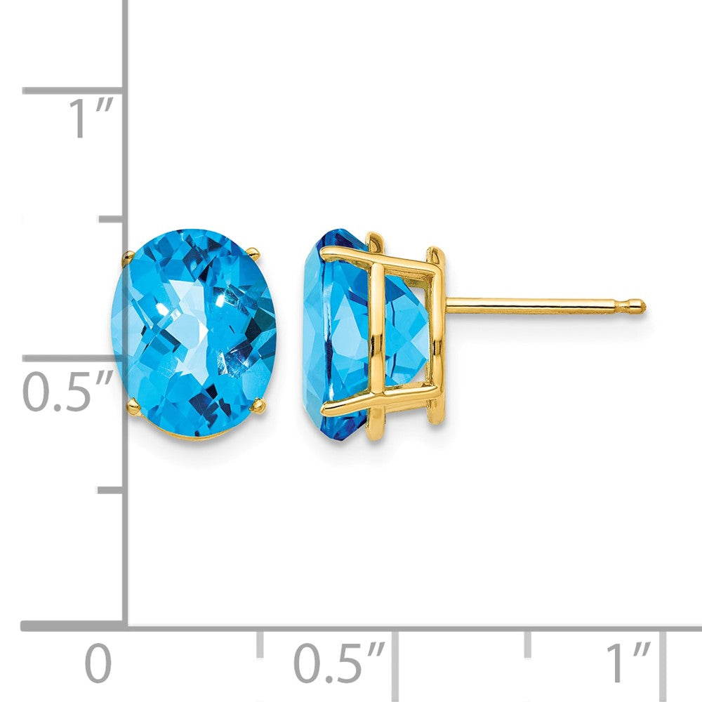 14k 10x8mm Oval Checker-cut Blue Topaz Post Earrings