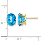 14k 10x8mm Oval Checker-cut Blue Topaz Post Earrings