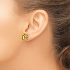 14k 10x8mm Oval Checker-cut Citrine Post Earrings