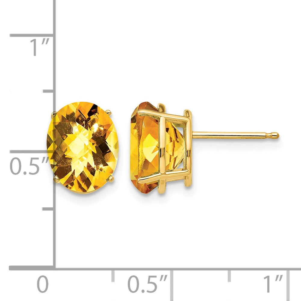 14k 10x8mm Oval Checker-cut Citrine Post Earrings