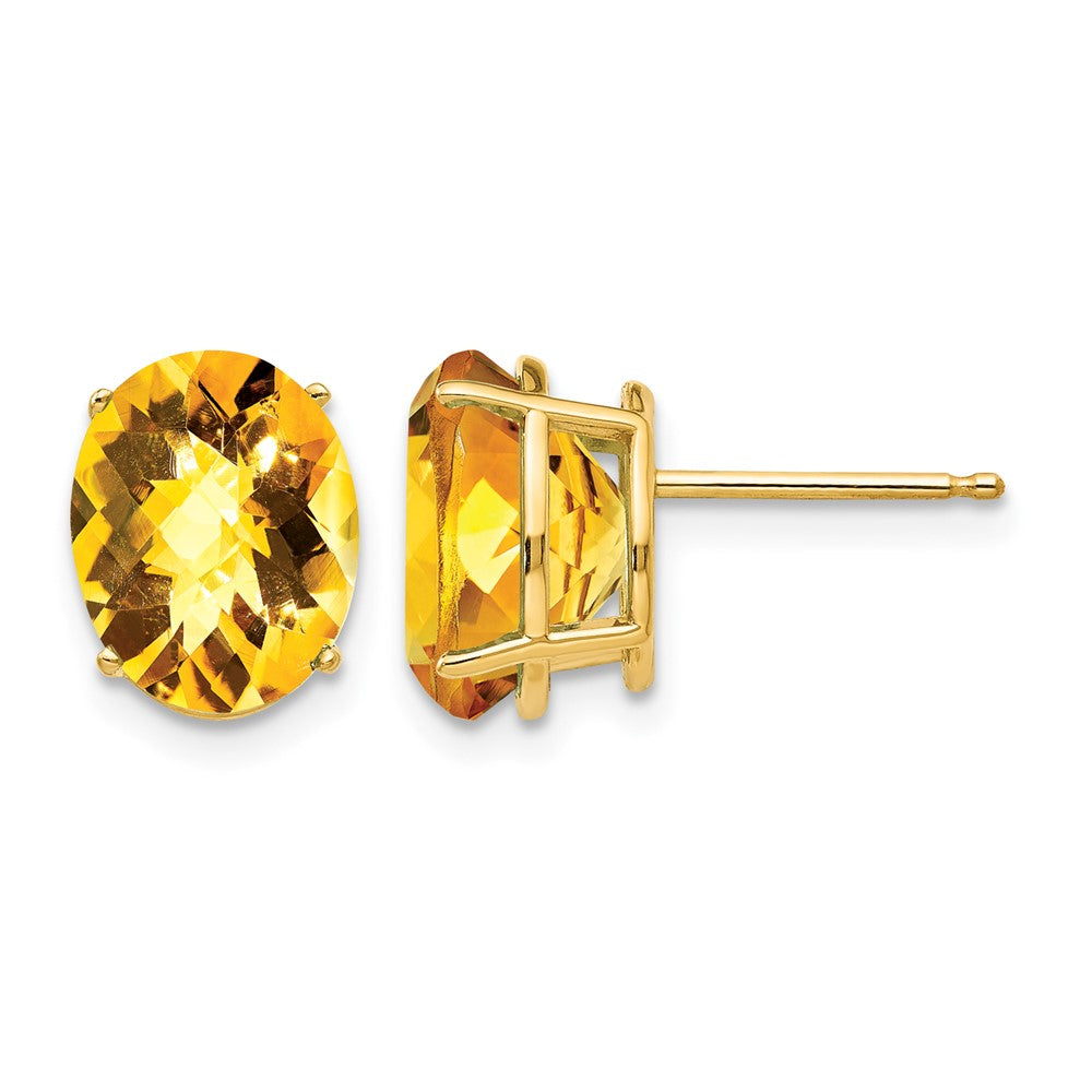 14k 10x8mm Oval Checker-cut Citrine Post Earrings