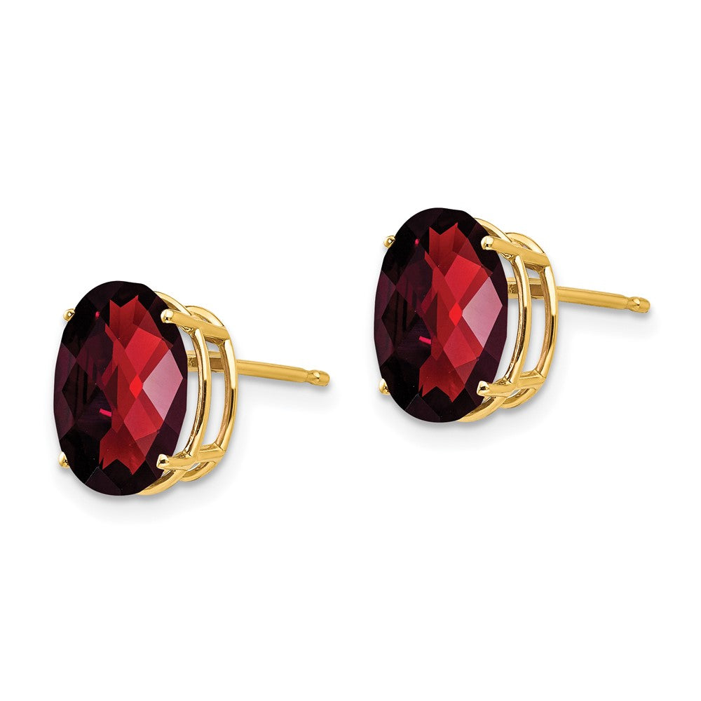 14k 10x8mm Oval Checker-cut Garnet Post Earrings