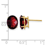 14k 10x8mm Oval Checker-cut Garnet Post Earrings