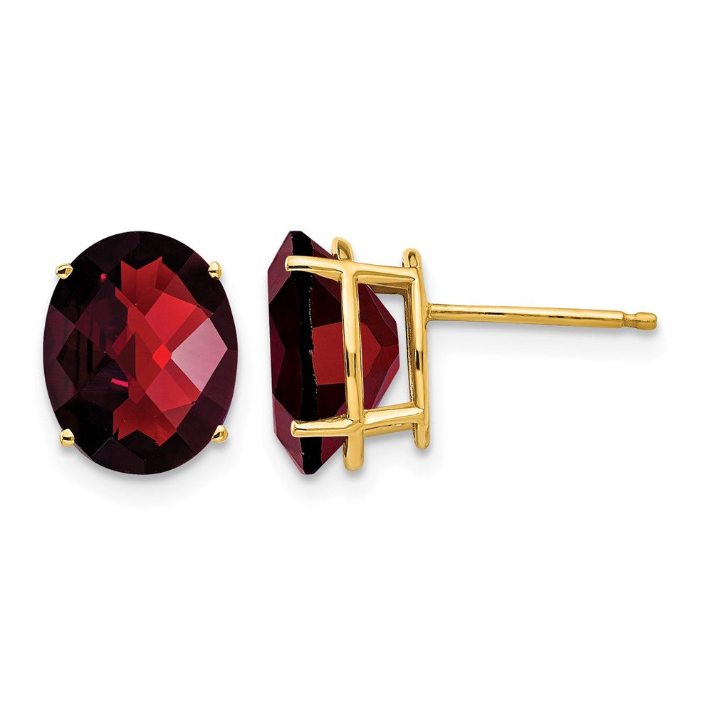 14k 10x8mm Oval Checker-cut Garnet Post Earrings