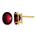 14k 10x8mm Oval Checker-cut Garnet Post Earrings