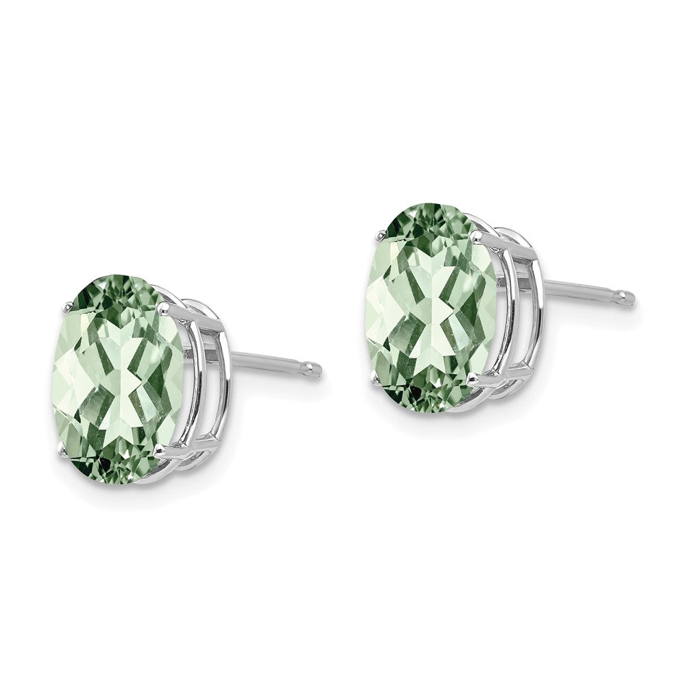 14k White Gold 10x8mm Oval Green Quartz Post Earrings