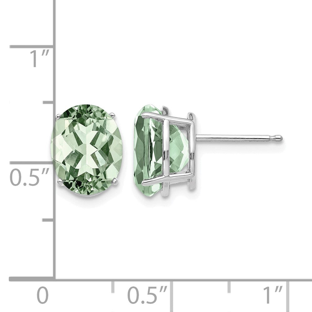 14k White Gold 10x8mm Oval Green Quartz Post Earrings