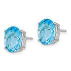14k White Gold 10x8mm Oval Checker-cut Blue Topaz Post Earrings