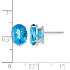 14k White Gold 10x8mm Oval Checker-cut Blue Topaz Post Earrings